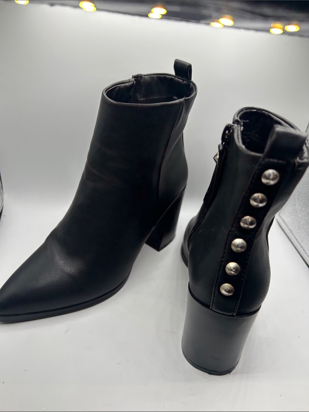 Black Stud-Accent Leather Ankle Boots